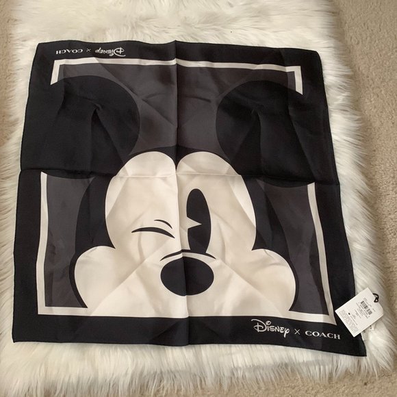 COACH X DISNEY Mickey Mouse Winking Silk Bandana Scarf in Black/White - Picture 1 of 2